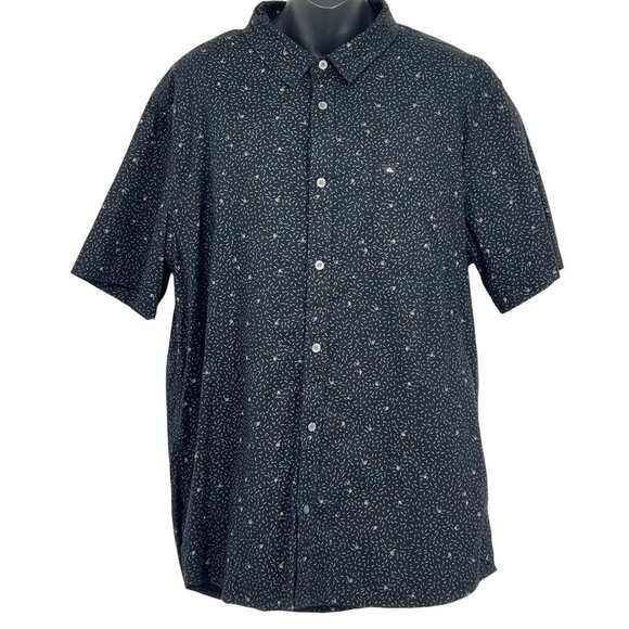 Quiksilver Men Short Sleeve Button Up Shirt Black Regular Fit Large L Surf EUC - Picture 1 of 7